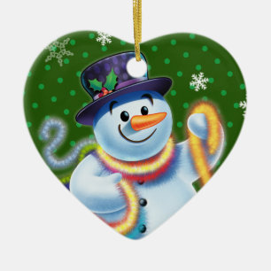 Heart Christmas tree decoration Snowman & tinsel.