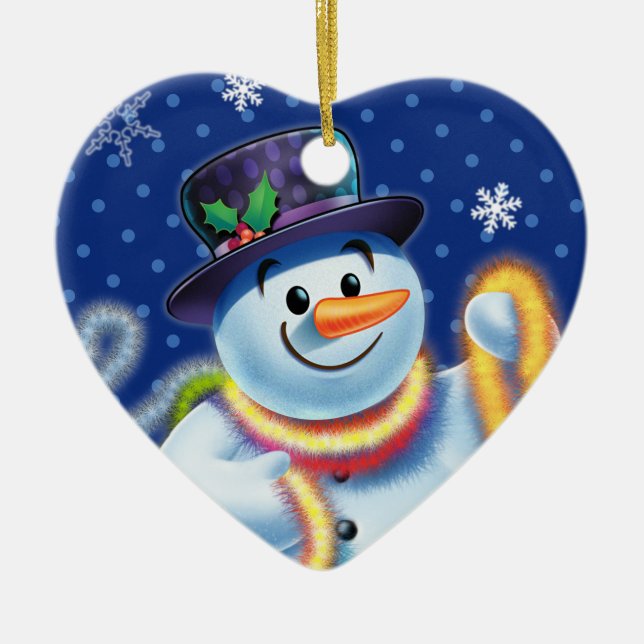 Heart Christmas tree decoration Snowman & tinsel. (Front)