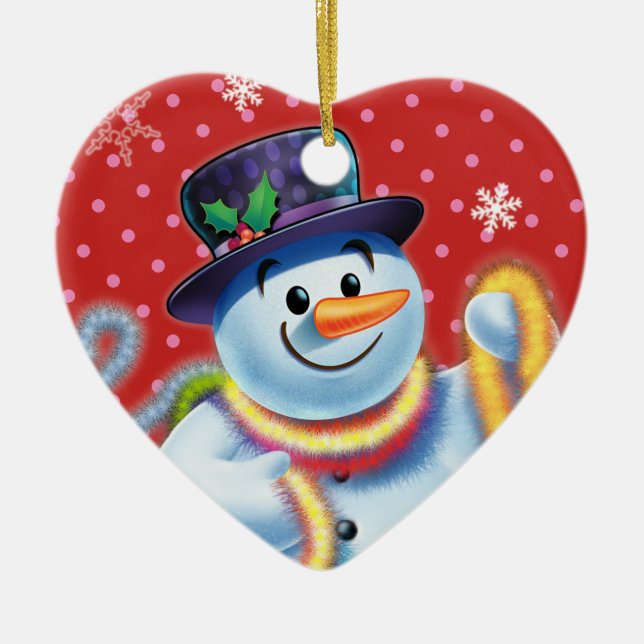 Heart Christmas tree decoration Snowman & tinsel. (Front)