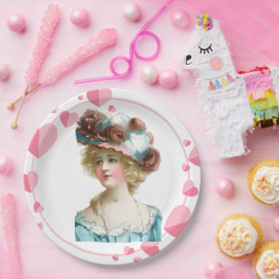 Heart Circle Vintage Lady Modern Paper Plates