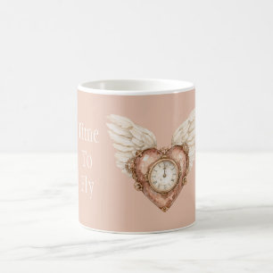 Heart Clock White Wings Coffee Mug