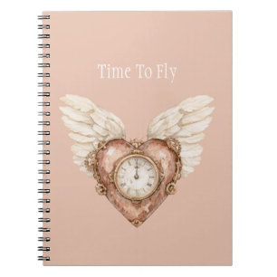 Heart Clock White Wings Notebook