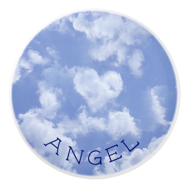   Heart Cloud Sky Cute Fun Modern Blue Custom Name Ceramic Knob (Front)