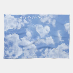 Heart Cloud Sky Cute Fun Modern Blue Custom Name Tea Towel