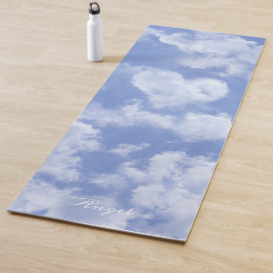 Heart Cloud Sky Cute Fun Modern Blue Custom Name Yoga Mat