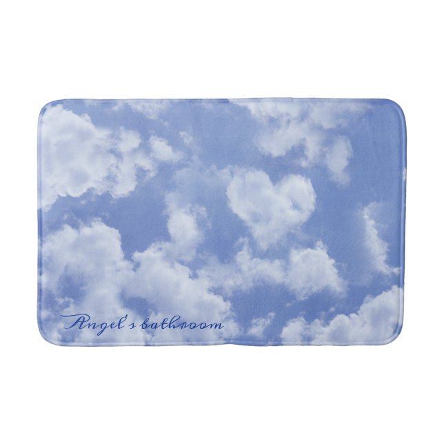     Heart Cloud Sky Cute Modern Blue Add Your Name Bath Mat (Front)