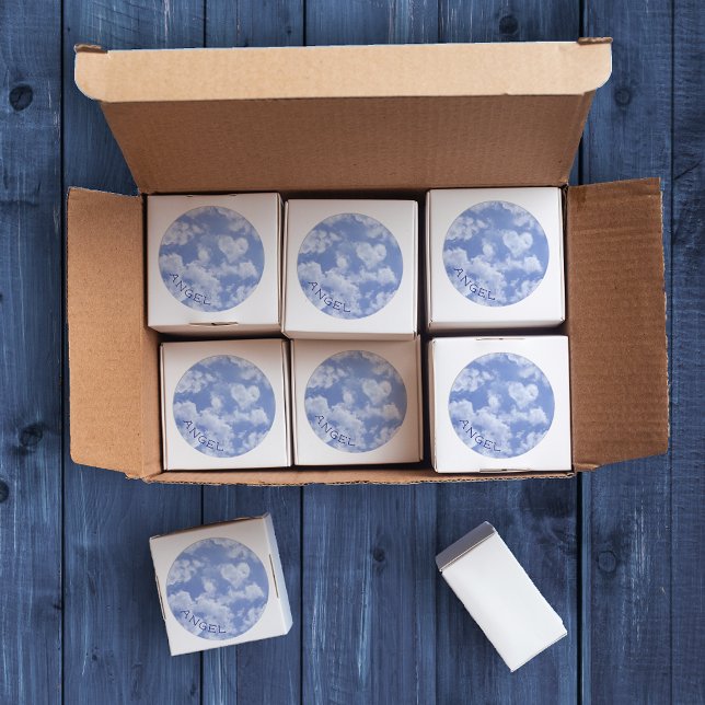 Heart Cloud Sky Cute Modern Blue Custom Wedding Classic Round Sticker (Creator Uploaded)