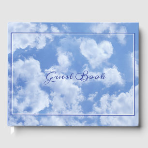 Heart Cloud Sky Cute Modern Blue Custom Wedding Guest Book