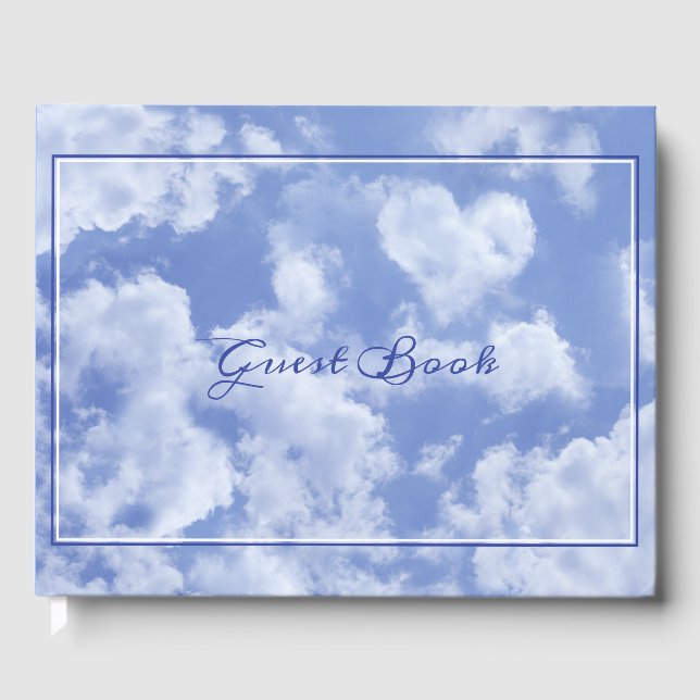 Heart Cloud Sky Cute Modern Blue Custom Wedding Guest Book (Front)