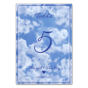Heart Cloud Sky Cute Modern Blue Custom Wedding Table Number