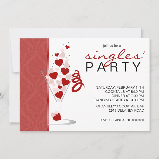 Heart Cocktail Glass Singles' Party Invitation (Front)