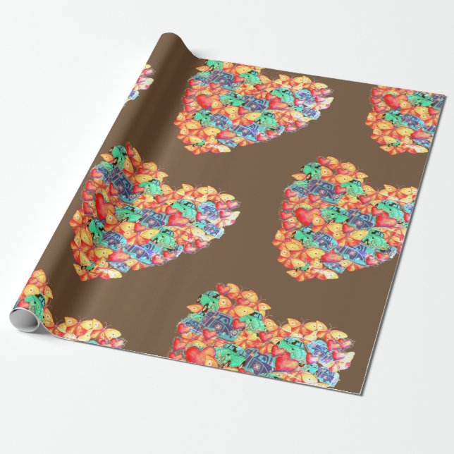 Heart Collage Art Wrapping Paper, Valentine Paper (Unrolled)