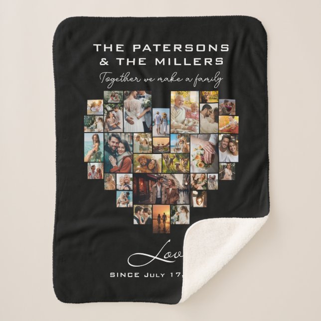 Heart Collage Photos Family Anniversary Black Sherpa Blanket (Front)