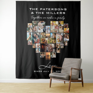 Heart Collage Photos Family Anniversary Black Tapestry