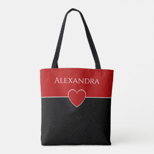 Heart & Colour Blocks Minimal Modern Red & Black Tote Bag