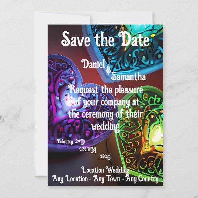 Heart Coloured Candle Lights Wedding Invitation (Front)