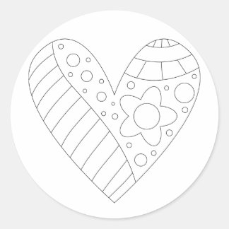Heart Colouring Design Classic Round Sticker