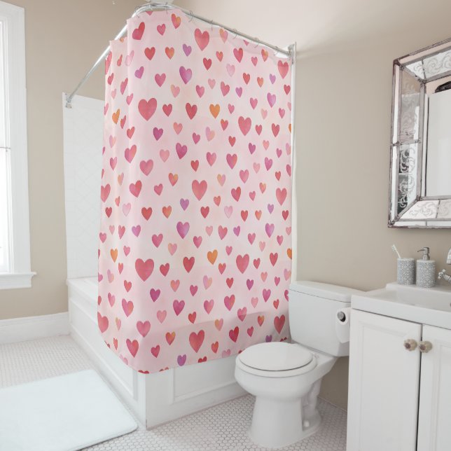 Heart Confetti Pattern Shower Curtain (In Situ)
