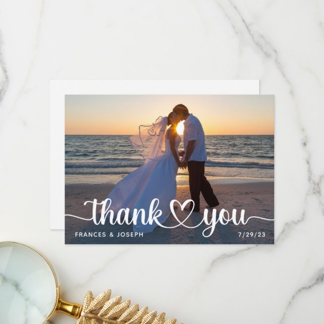 Heart Connection Wedding Photo Thank You Card (Front/Back In Situ)