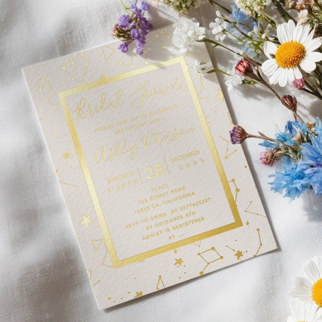 Heart constellation stars beige bridal shower (Heart constellation stars beige bridal shower foil invitation)