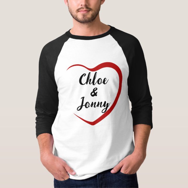 Heart containing Two Names Personalise T-Shirt (Front)