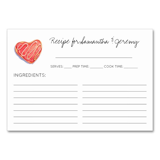 Heart Cookie Bridal Shower Recipe Cards (Front)