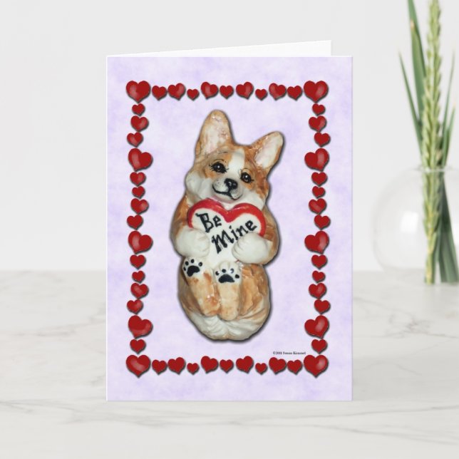 Heart Corgi "Be Mine!" Greeting Card (Front)