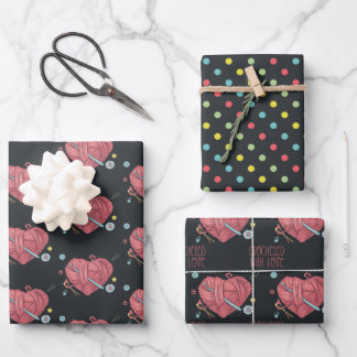 Heart Crochet Pattern Crocheted With Love  Wrapping Paper Sheet