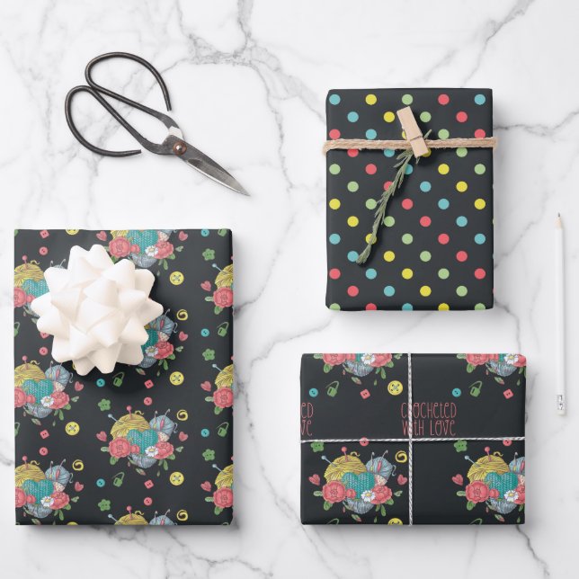 Heart Crochet Pattern Crocheted With Love Wrapping Paper Sheet (Front)