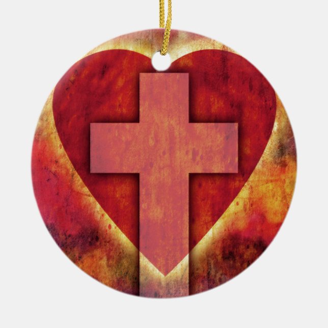 Heart cross ceramic tree decoration (Front)