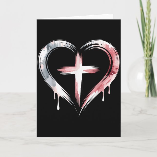 Heart Cross Christian Faith Love  Card (Front)