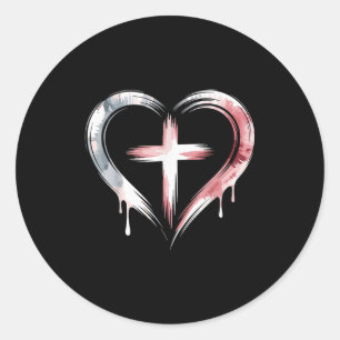 Heart Cross Christian Faith Love  Classic Round Sticker