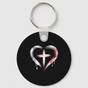 Heart Cross Christian Faith Love Key Ring