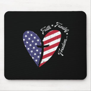 Heart Cross Faith Fourth 4th Of July Patriotic Chr Mouse Mat