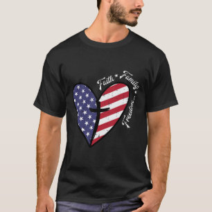 Heart Cross Faith Fourth 4th Of July Patriotic Chr T-Shirt