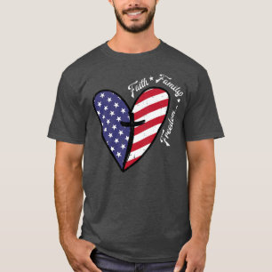 Heart Cross Faith Fourth 4th Of July Patriotic T-Shirt