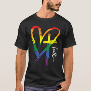 Heart Cross Lgbt Gay Pride Rainbow Flag Christian T-Shirt