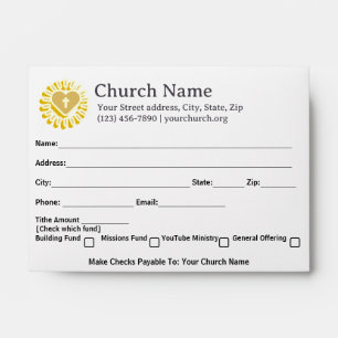 Heart Cross Sun Church Tithe Offering Collection Envelope