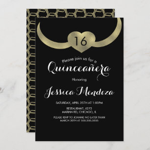 Heart Crown Quinceañera Sweet 16 Gold Foil Invitation