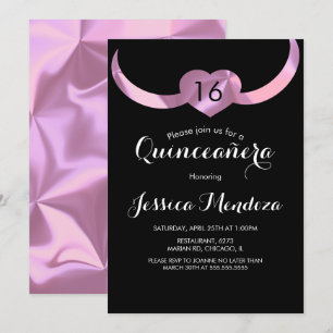 Heart Crown Quinceañera Sweet 16 Pink Foil Invitation