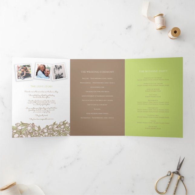 Heart crream tulips ink story dedication wedding Tri-Fold programme (Inside)