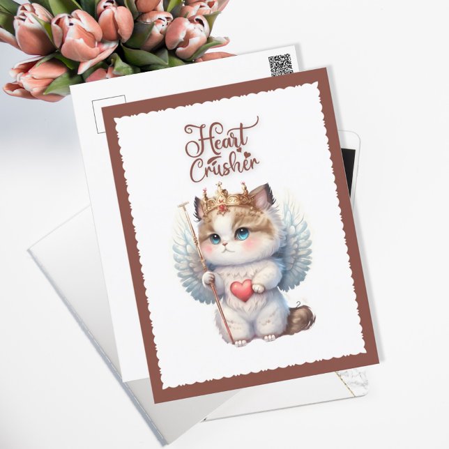 Heart Crusher Cute Chibi Angel Wing Cat Valentine Holiday Postcard (Creator Uploaded)