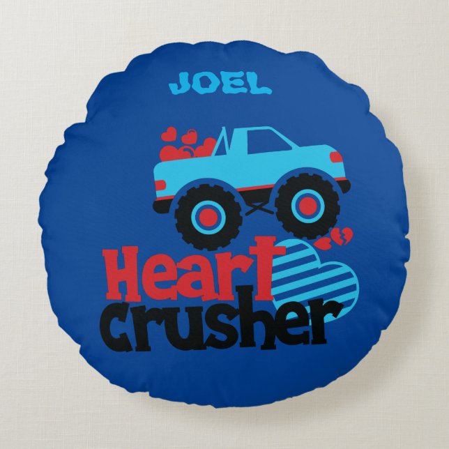 HEART CRUSHER TRUCK PERSONALIZED THROW PILLOW! ROU ROUND CUSHION (Front)