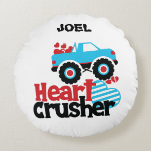 HEART CRUSHER TRUCK PERSONALIZED THROW PILLOW! ROUND CUSHION