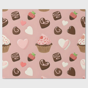 Heart Cupcake Chocolate Valentine Wrapping Paper