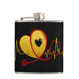 Heart Curve With Medical Stethoscope 1 Hip Flask