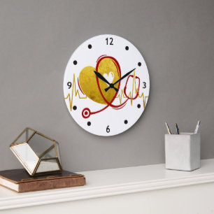 Heart Curve With Medical Stethoscope 1 Large Clock