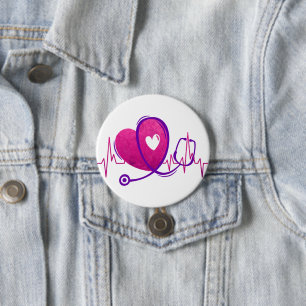 Heart Curve With Medical Stethoscope 2 7.5 Cm Round Badge
