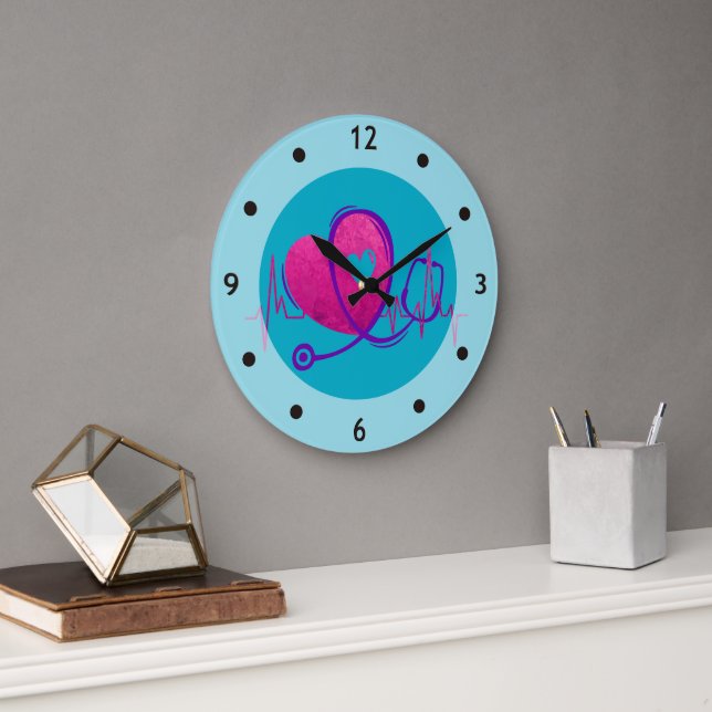 Heart Curve With Medical Stethoscope 2 Large Clock (Office)