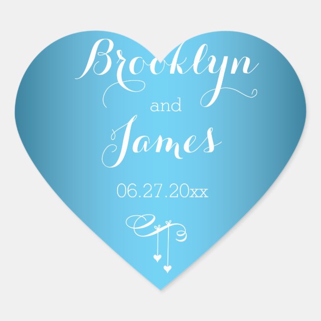Heart Custom Blue Wedding Stickers With Hearts (Front)